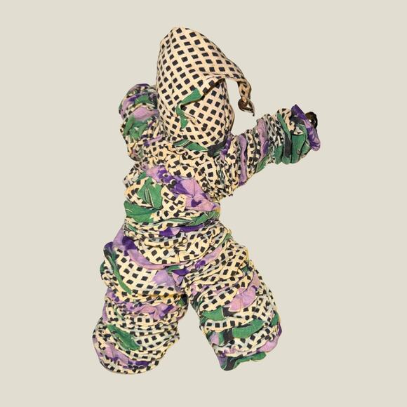 Vintage 1940s-50s Composition Clown Doll – Handmade Fabric Jester with Bells - Picture 5 of 6